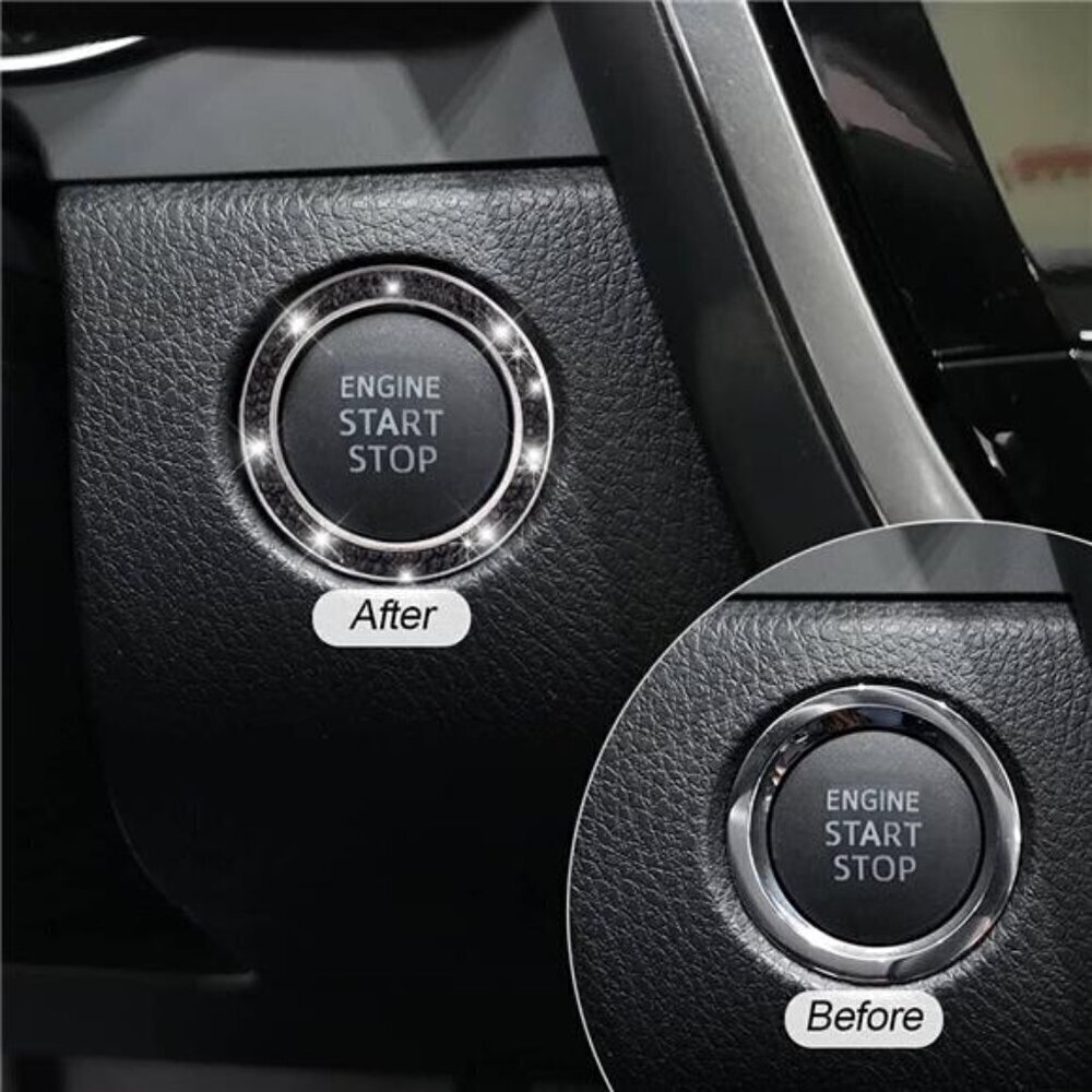 Car Start Button Bling Rhinestone Diamond Engine Ignition Button Ring 2-Pack - Picture 5 of 7
